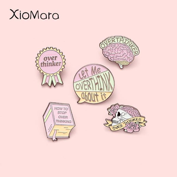 

pins, brooches pink skull brain book medal enamel pins over thinking clothes lapel badges jewelry wholesale bag gift for friends, Gray