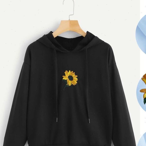 

sunflower embroider pullover hoody womens sweatshirt long sleeve hooded womens hoodies long sleeve loose women clothes 5, Black