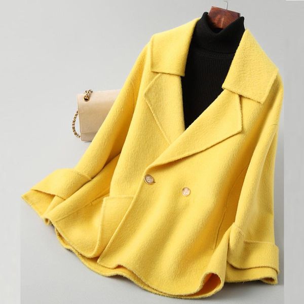 

women's wool & blends 2021 spring autumn jacket women real coat female double-side woolen vintage a045, Black