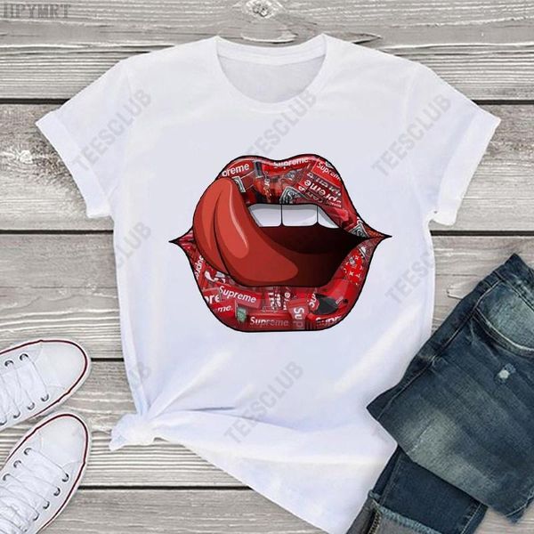 

women's t-shirt tees women lips print t shirts casual simplicity short sleeve loose all match fashion students summer breathable soft t, White