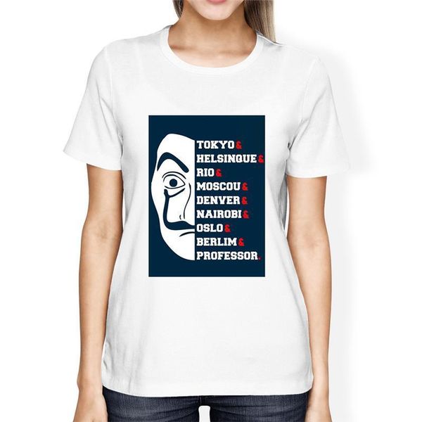 

la casa de papel tshirt money heist tees tv series t shirt women house of paper funny t-shirt casual female tee, White