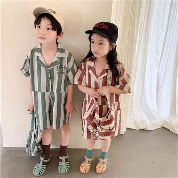 

summer arrival girls fashion striped suit shorts kids cotton sets clothes 210528, White