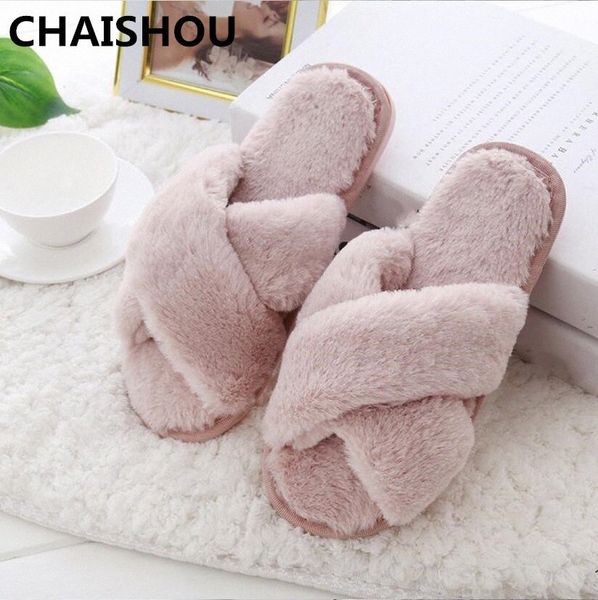 

chaishou winter women slippers flat sweet home slippers fur warm soft slip on black pink grey female slipper f 215 boots high heel shoes fro