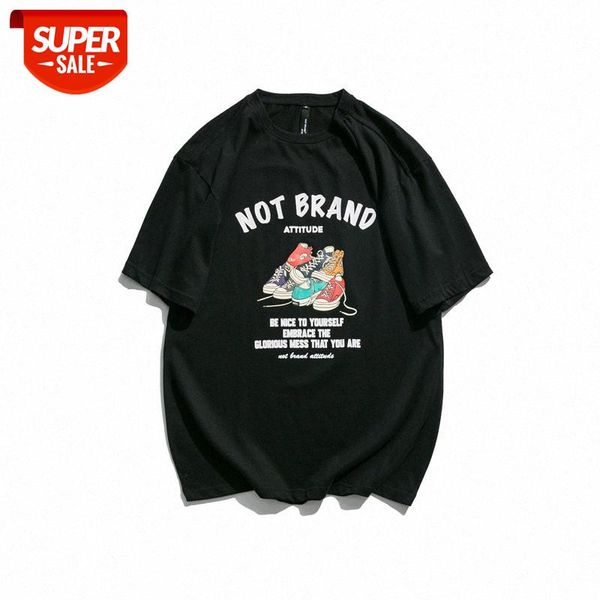 

summer men's t-shirt japanese art style round neck canvas shoes print short sleeve t053 #lp1u, White;black