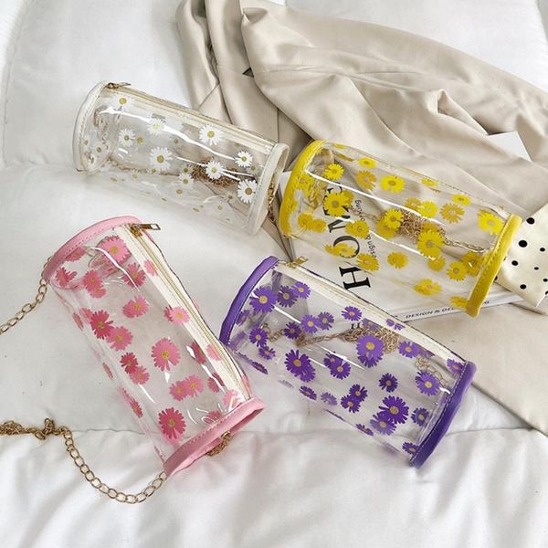 

evening bags fashion women transparent handbags daisy printing crossbody shoulder messenger bag casual ladies chain cylinder small purse