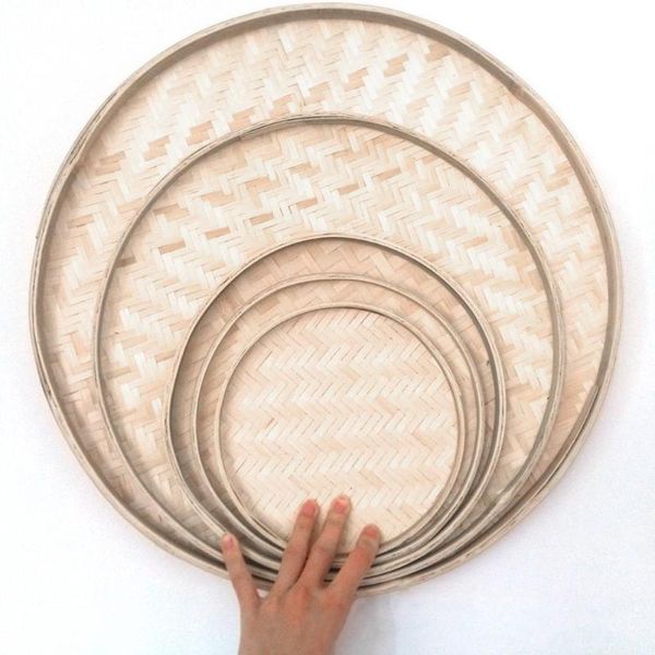 

storage baskets handmade round bamboo weaving sieve fruit leaf basket organizer japan style simple natural wood