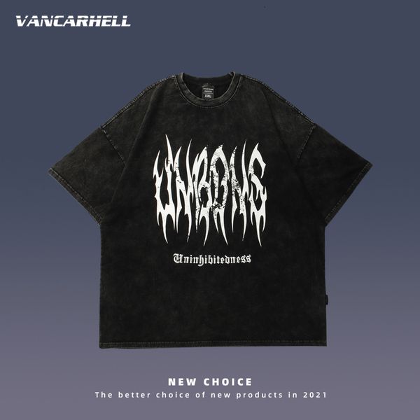 

tee polo chao brand dark black gothic wash printed short sleeve t-shirt men's half t-shirt, White;black