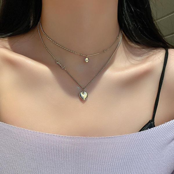 

pendant necklaces origin summer fashion asymmetry love heart necklace for women girls star round beaded metal geometric jewelry, Silver