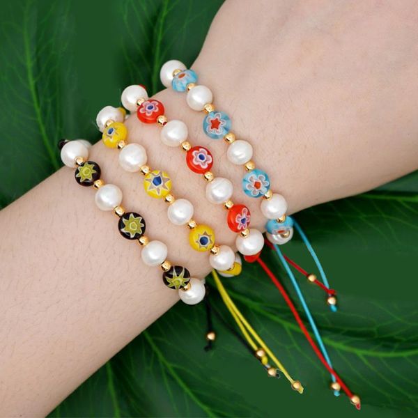 

charm bracelets trendy bohemia pearl jewelry glaze beads strechable handmade bracelet beaded summer 2021 arrival, Golden;silver