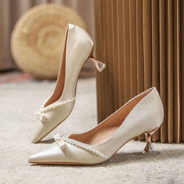 

brief pumps fine heeled shoes shallow mouth sandals ladies 2022 pointed wedge lace-up slip on sweet stiletto spring casual beige, Black