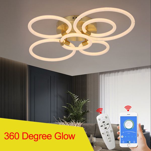 

2021 new gold plated 360 glow modern led lights for living bedroom study room rc witeh app ceiling fixtures vzq2
