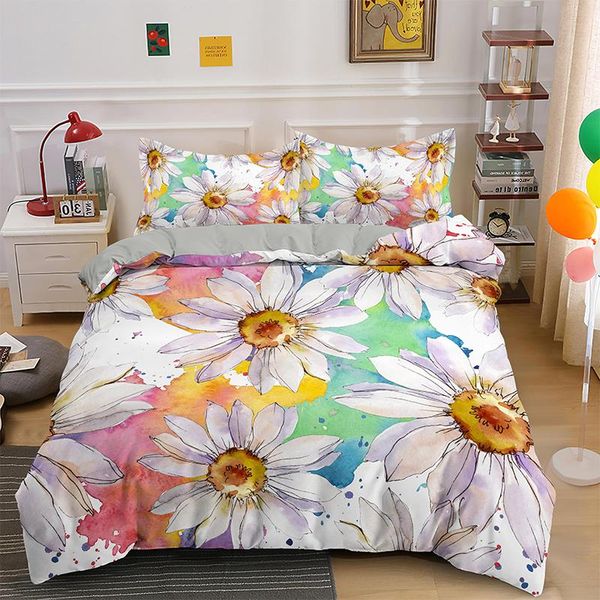

3d daisy simple bedding set flower duvet cover and pillow case eu/us/au/uk size 2/3pcs color bedroom comforter set