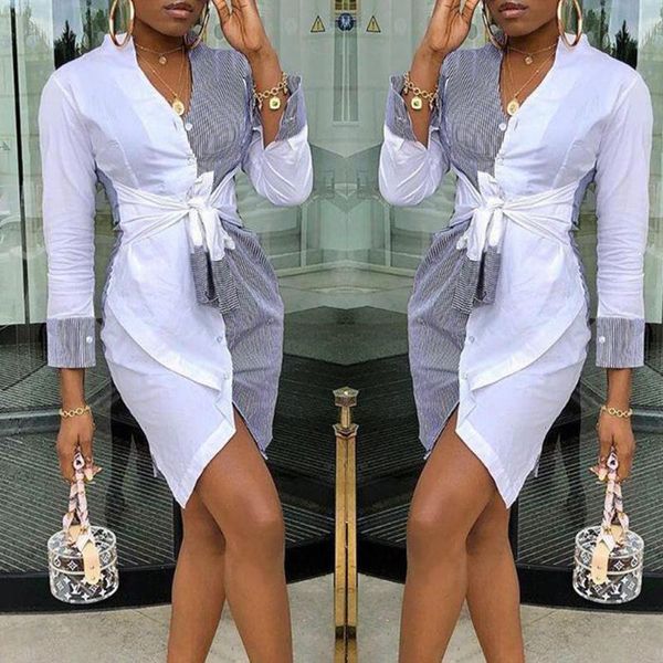 

fashion shirt dress women stripe patchwork short party dress summer autumn holiday sundress office lady casual dresses, Black;gray