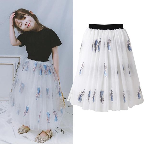 

skirts ins feather girls summer mesh skirt kids children's clothing clothes, Blue
