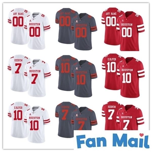 

custom ncaa houston cougars college football any number name red white gray #7 case keenum 10 ed oliver 4 d'eriq king uh jersey stitche, Black