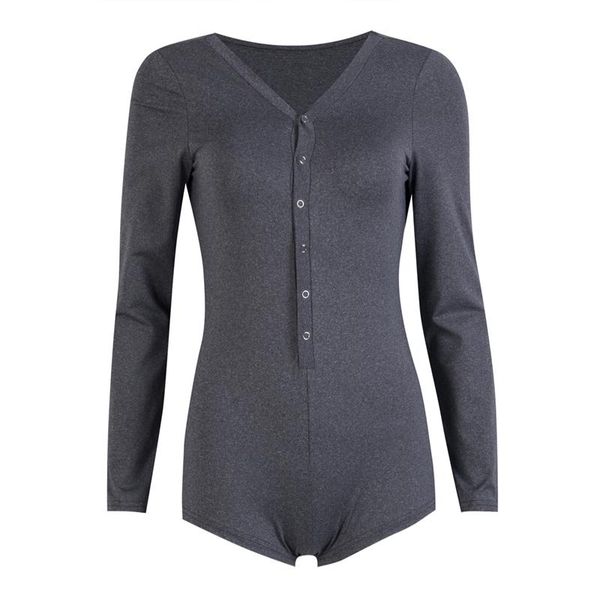 

women's jumpsuits & rompers button bodysuit romper bodycon bandage slim short cotton knitted long sleeve deep v-neck autumn 2021, Black;white