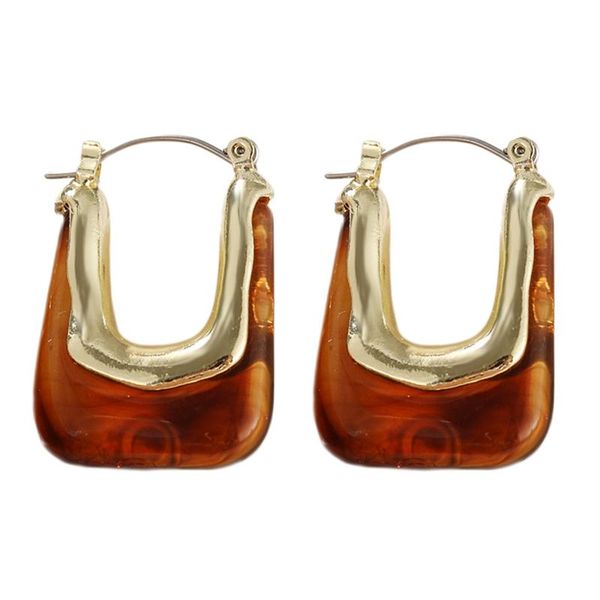 

hoop & huggie 2021 retro transparent colorful resin geometric u c-shaped water drop earrings for woman party jewelry gifts, Golden;silver