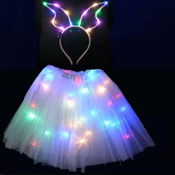 

party decoration wedding women kids child led light wire tutu skirt ear hairband glow neon birthday gift clothes angel cosplay costume