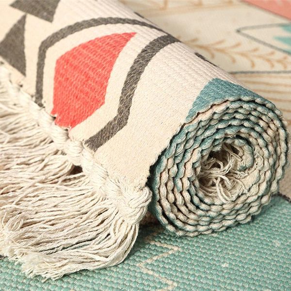 

ins breeze cotton carpet hand-woven bedside ring japanese style bedroom room long tassel non-slip mat