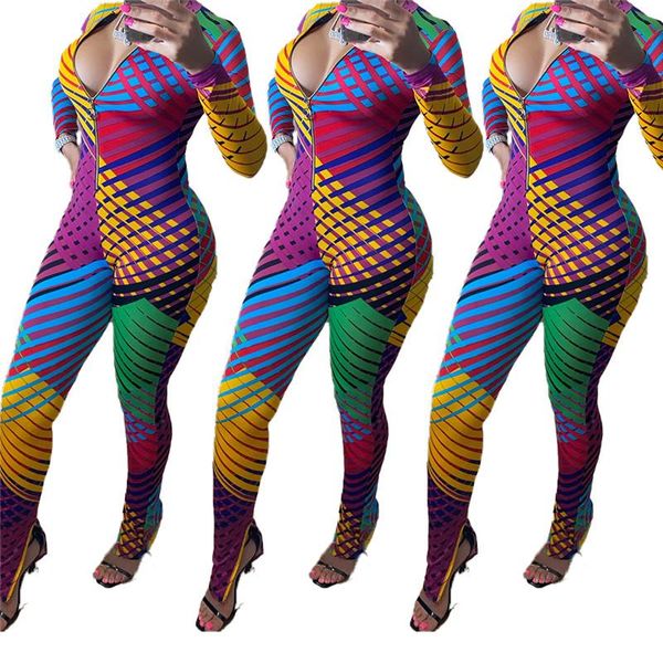 

women's jumpsuits & rompers streetwear romper women jumpsuit female long sleeve one piece outfits zipper multicolor striped bodycon, Black;white