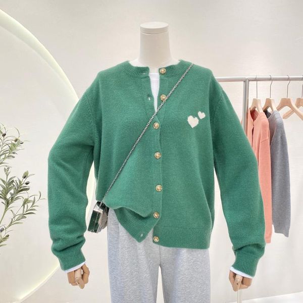 

women's knits & tees knitted cardigans female coat 2021 fashion autumn love jacquard single-breasted solid color long sleeve sweater lo, White