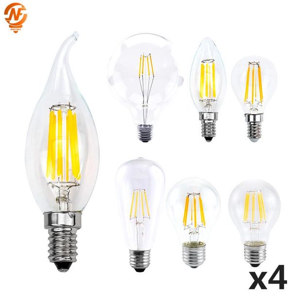 

bulbs 4pcs/lot led edison bulb e27 g45 a60 c35 e14 g80 g95 g125 filament light 220v 2w 4w 6w 8w retro vintage glass lamp
