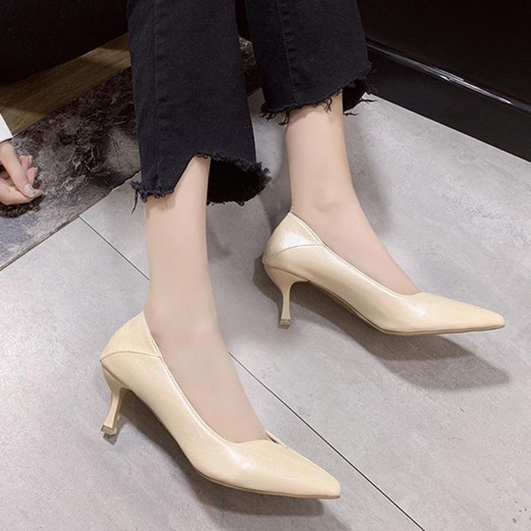 

dress shoes high heels women pumps thin wedding zapatos mujer spring pointed toe slip on, Black