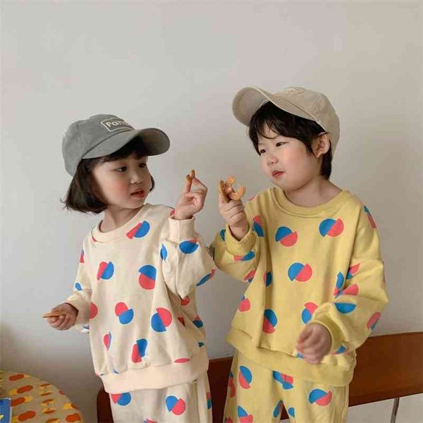 

autumn casual printing long sleeve sports clothes sets children cotton sweatshirt and loose sweatpants 2pcs outfits 210708, White