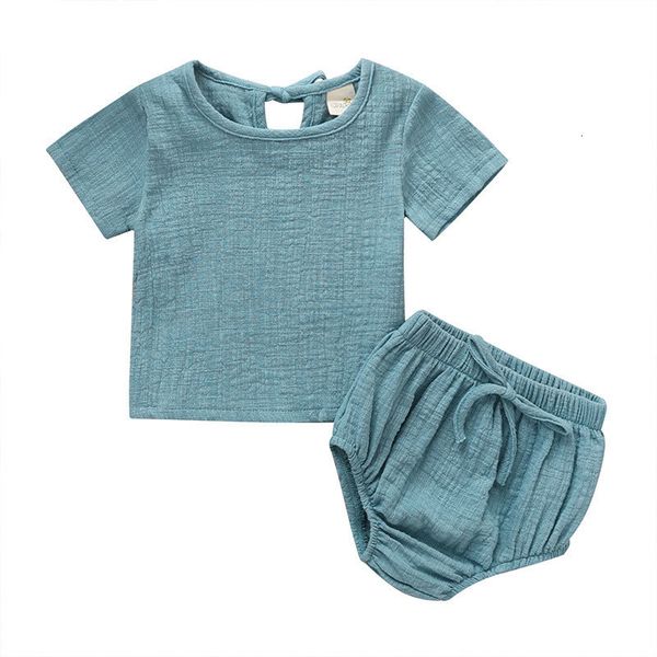 

2021 new solid color girls outfit summer newborn baby boy clothes sets cotton short sleeve +shorts toddler clothing 0ii0, White