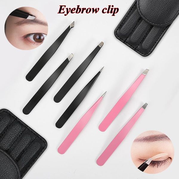 

eyebrow tools & stencils 3 pcs tweezers stainless steel hair removal makeup tool kit tip/slant tip/flat tip clip with bag case multifunction