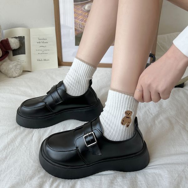 

shoes woman 2022 clogs platform female footwear autumn buckle strap all-match oxfords british style new creepers retro dress fal, Black;white