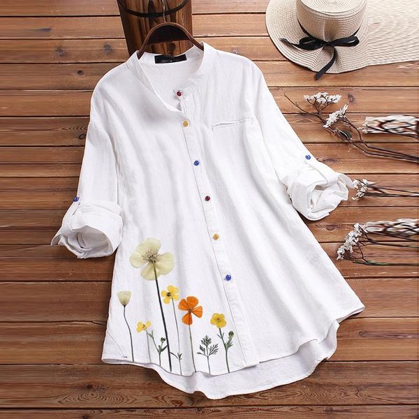 

women's blouses & shirts women blouse shirt vintage flower print button casual long sleeve female and white plus size 5xl