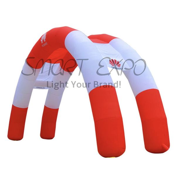 

double inflatable round arch 0.9xw10xh5m for sports and promotion with full printing air blower