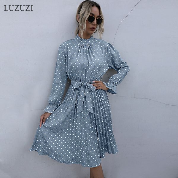 

new vintage dot printing 2021 spring office lady winter fashion casual boho beach women a-line vestidos rdw6, Black;gray