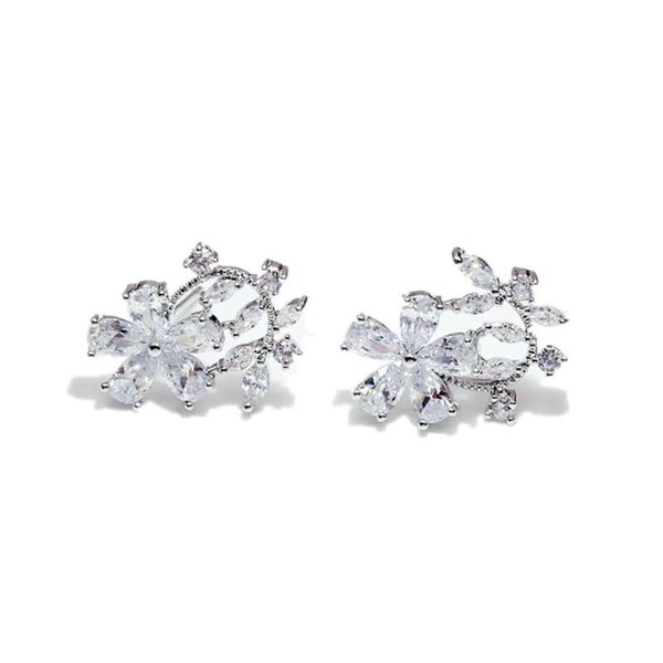 

stud 925 silver needle fancy zircon flower earrings for women lady fashion jewelry valentine day gift, Golden;silver