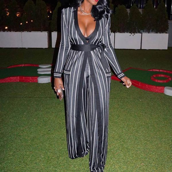 

two piece dress set women sets black striped long sleeve trench coat wide legs pants office outfits pantsuits 2021 autumn suit, White