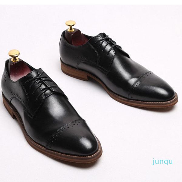 

wholesale-dress shoes genuine leather men office business wedding luxury formal social pointed toe oxfords mens e25, Black