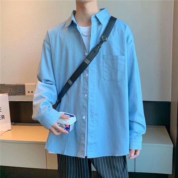 

men's casual shirts 2021 shirt long sleeve solid color coat autumn fashion tidal current college the listing, White;black