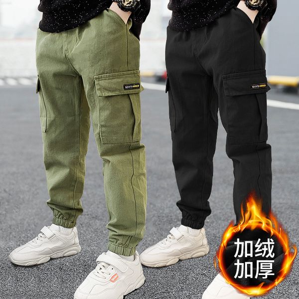 

2021 boys warm winter pants for girls kids elastic waist velvet long pants boys trousers children casual cotton pants 4-12year 210308, Blue