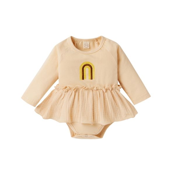 

cute newborn baby girls embroidery rainbow printed bodysuit infants clothes toddlers kids cotton jumpsuits clothing 210315, Red;yellow