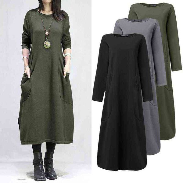 

autumn winter sweatshirt dress zanzea women o neck long sleeve fleece dress casual solid loose vestido sundress robe g1214, Black;gray