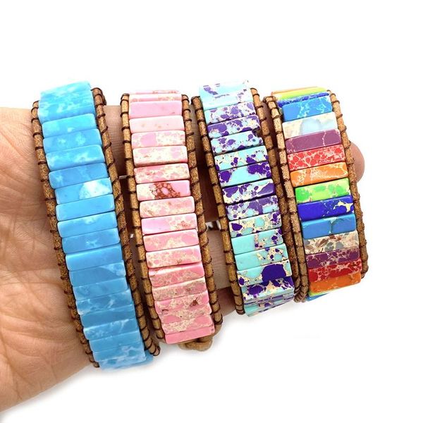 

beaded, strands bohemian eco-leather bracelet hand-woven colorful chakra leather rope energy stone couple jewelry seven chakras length 18-22, Black
