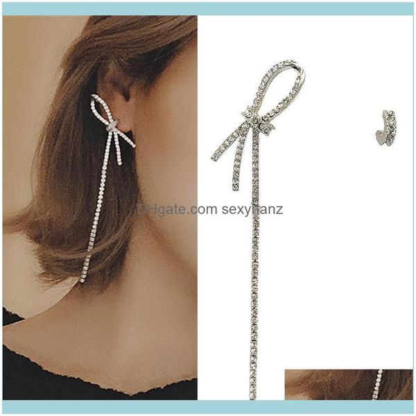 

chandelier jewelryasymmetric long bowknot rhinestone earrings female fashion exaggerated ornaments for woman girl trendy jewelry dangle & dr, Silver