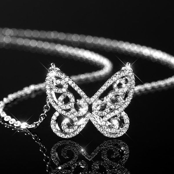 

pendant necklaces huitan luxury butterfly necklace women wedding engagement party romantic accessories micro paved cz statement jewelry drop, Silver