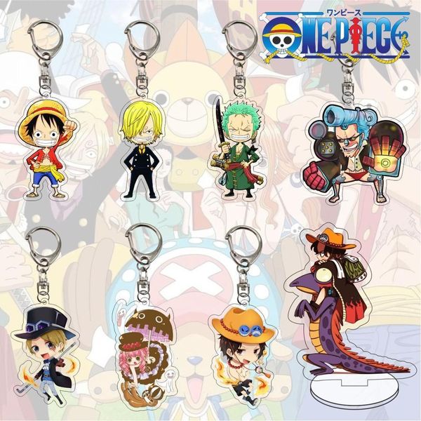 

classic anime collection one piece keychain cool luffy zoro sanji cartoon figures key ring holder double sided acrylic key chain, Silver
