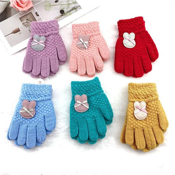

children's mittens 1 pair kids knitted gloves winter warm children full fingers boys girls cute cartoons soft for 2-6 years old, White