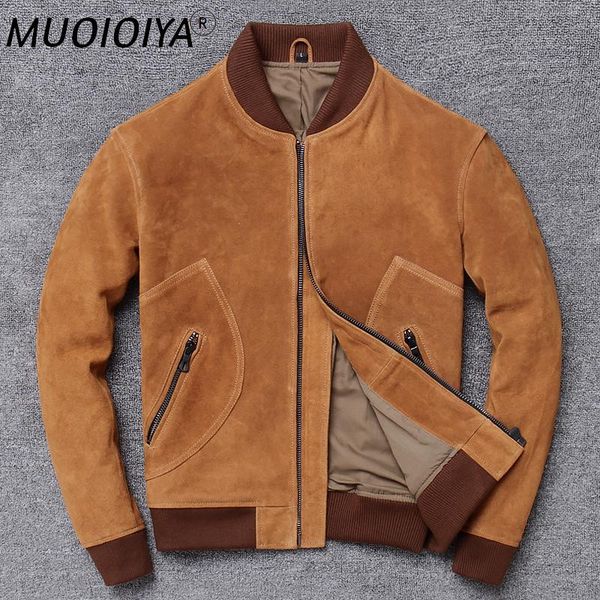 

men's leather & faux factory 2021 men vintage yellow suede cowhide jacket flight genuine cowskin slim fit jackets m-xxxxl, Black