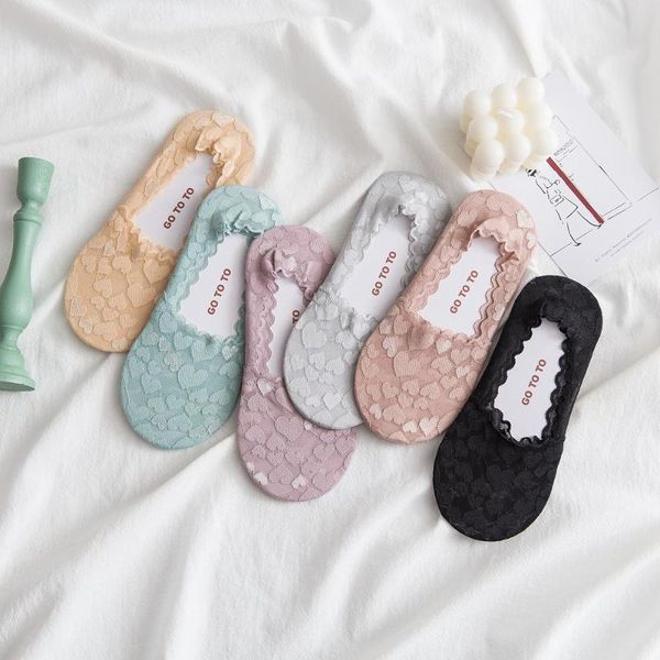 

socks & hosiery love invisible non-show boat fashionable slender ankle ladies cotton bottom lace jacquard girls casual breatha, Black;white