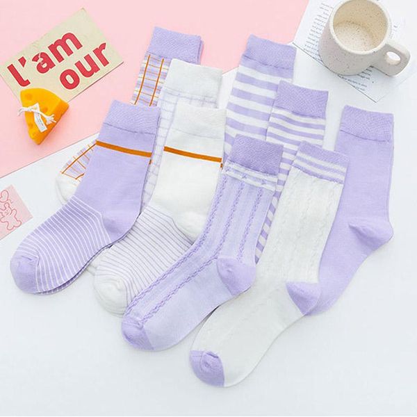

1 pair spring autumn new women socks solid color plaid printed cotton socks casual fashion comfortable soft women long, Black;white