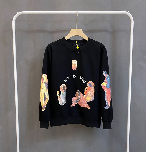 

street trend hip hop kanye same album jesus religion limited peripheral sweater men's and women's plush crew neck, Black